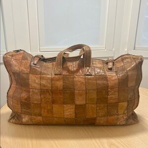 Vintage Patchwork Leather Duffel Bag for Men hand made brown patina